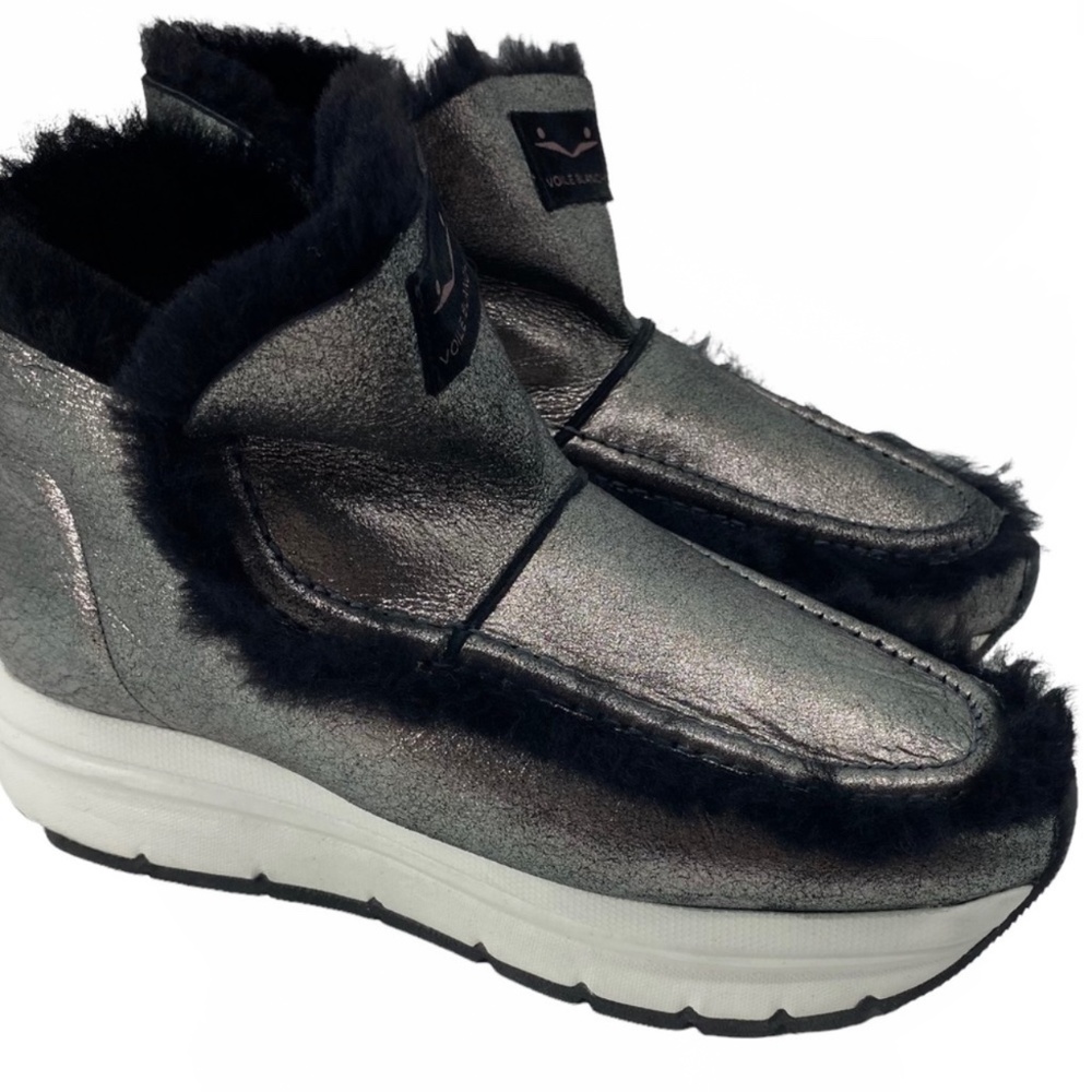 Voile Blanche Bice Shearling Lined Mini Montone Lux Nero Metallic Platform